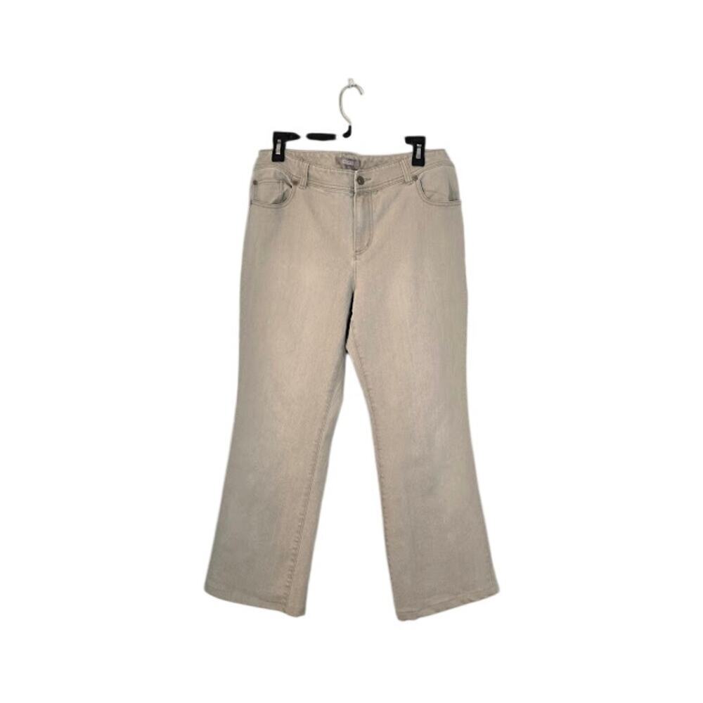 Chico's Womens Tan Denim Jeans Size 10 Short Embriodery Casual Neutral